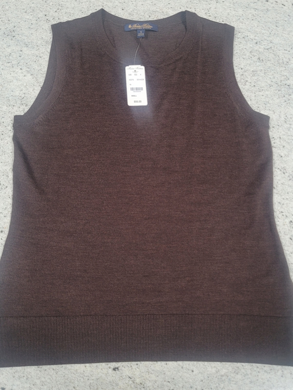 Brooks Brothers Sleeveles Sweater Shell Brown 100% Merino Wool Small New NWT